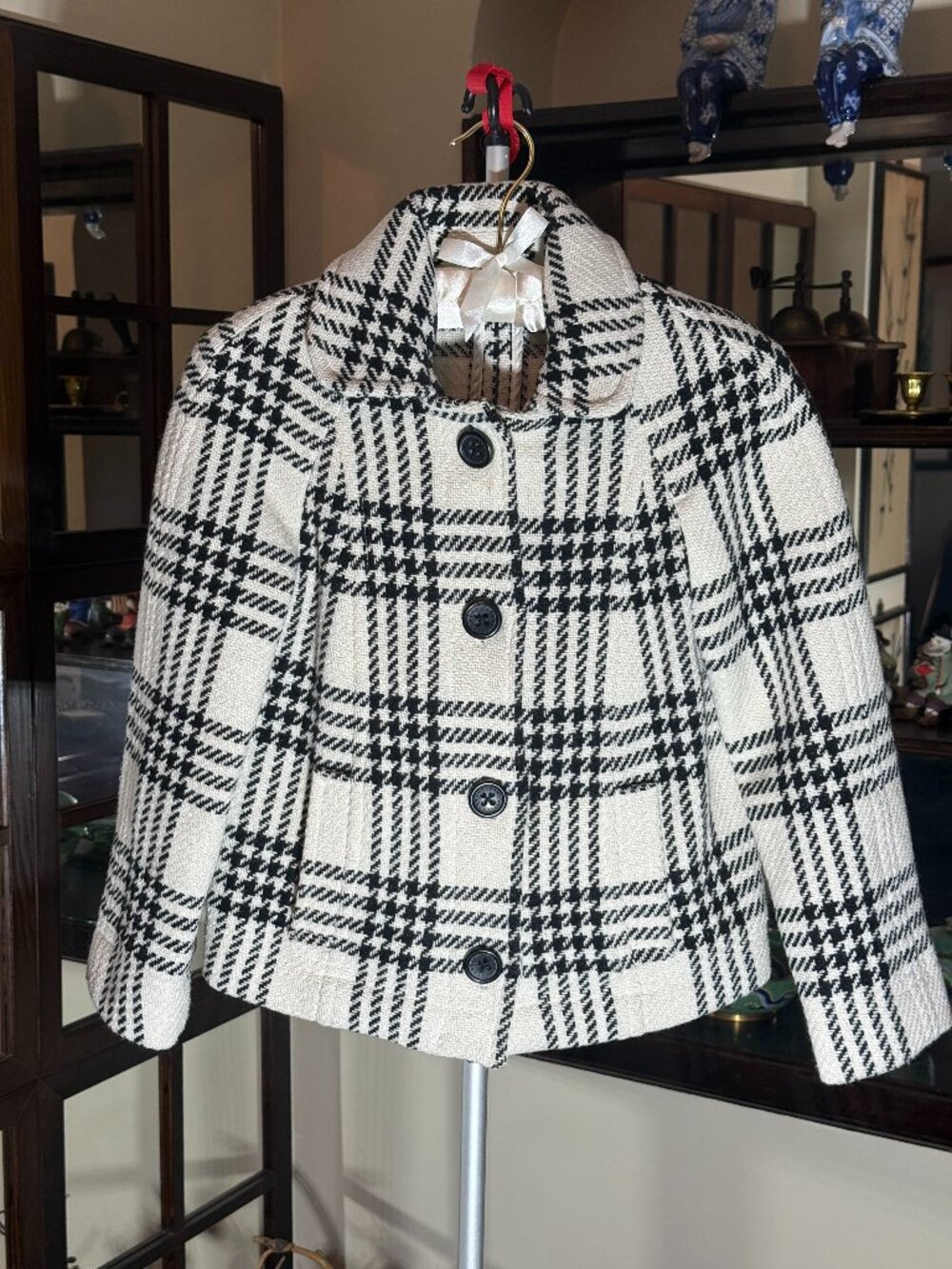 Vintage GAP Women's Plaid Wool Blazer Career Preppy Boxy-Crop Jacket Size S